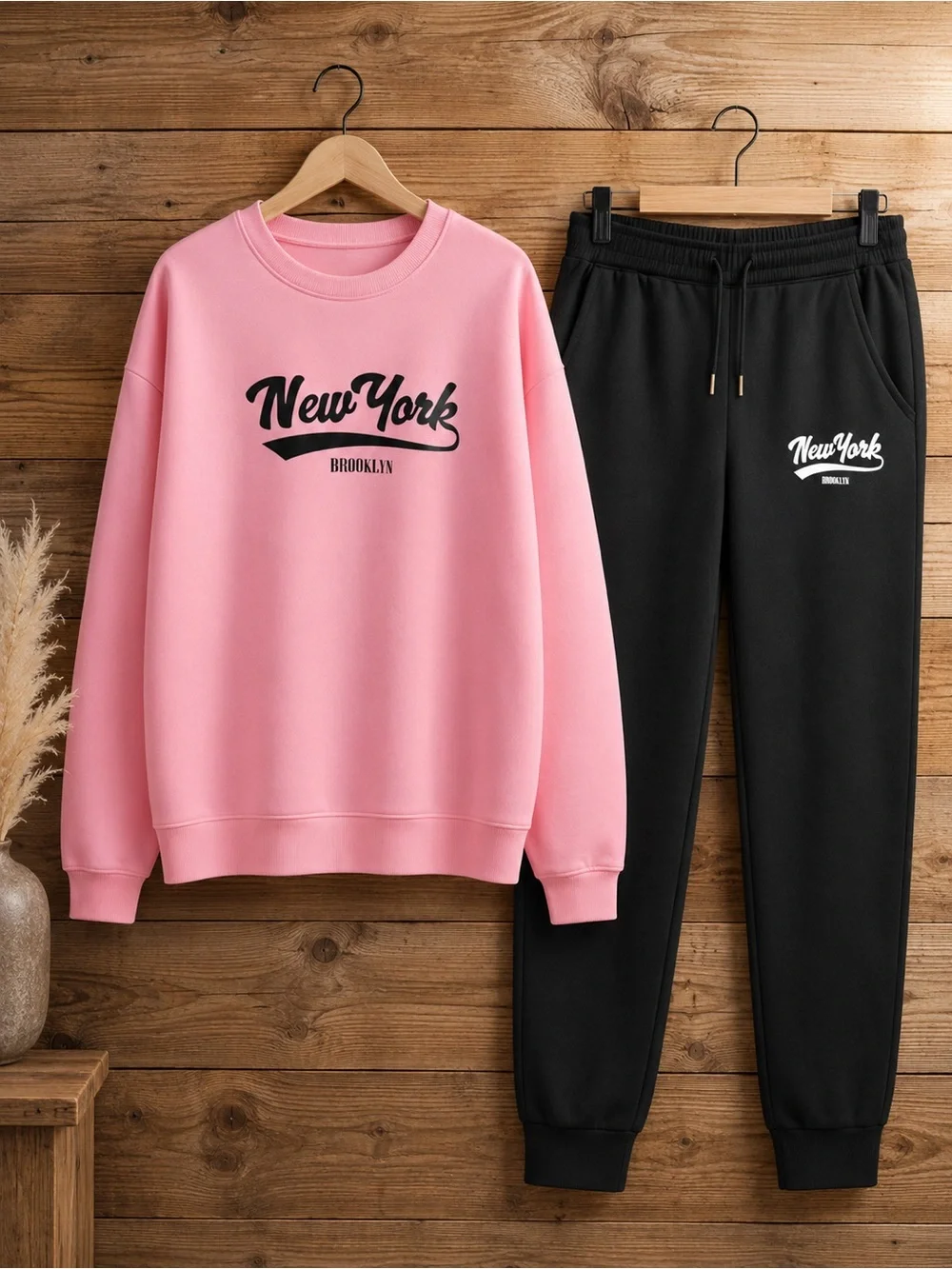 NY Collection Pink Crewneck Sweatshirt & Black New York Print sweatpants size 2X